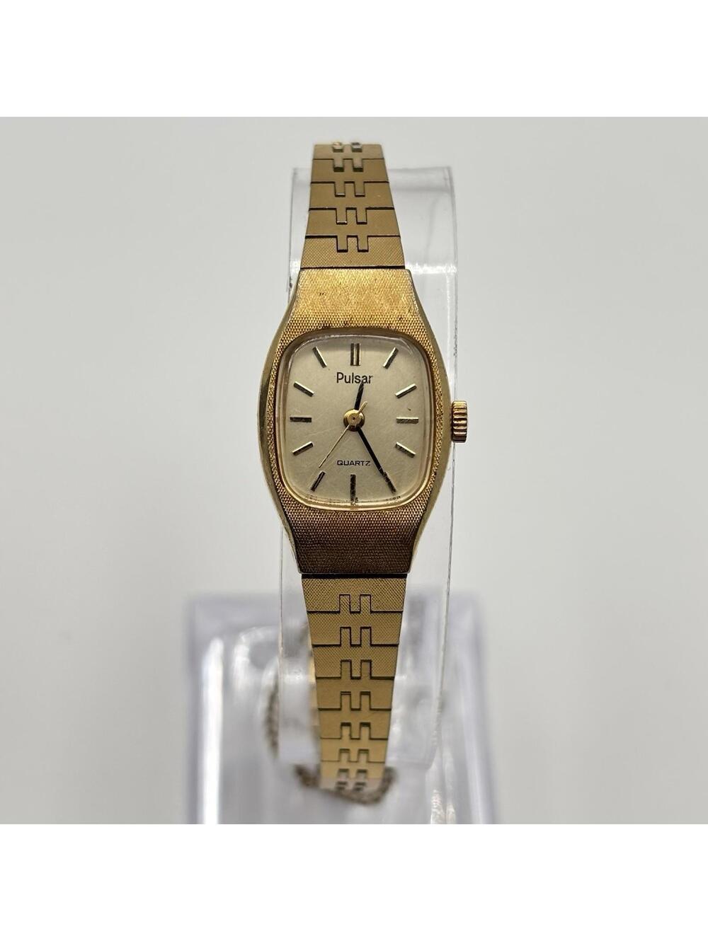 Pulsar V231-5190 Vintage Ladies Gold-Tone Watch Champagne Dial With Safety Chain
